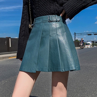 [Leonabuy] Chân Váy Da PU Xếp Ly Dáng Chữ a Siêu Hot Thời Trang Thu Đông