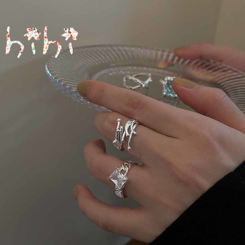 Set 3 Nhẫn Hở Hợp Kim Đính Đá Zircon Thời Trang Cho Nữ