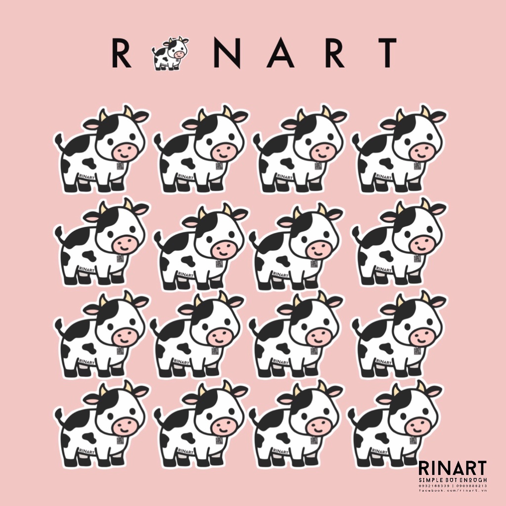 - Sticker dán bò sữa Rinart siêu dễ thương siêu béo, dán trang trí mũ bảo hiểm, vali, xe, guitar, ván trượt