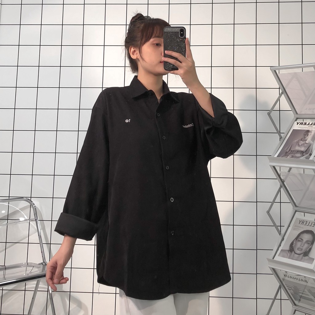 Áo Sơ Mi Tay Dài OCTOBER YOYO Nhung Tăm Form Rộng Ulzzang Unisex