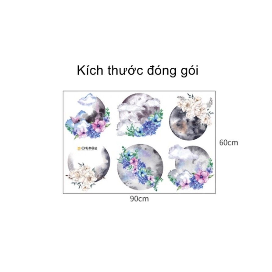 Decal dán tường trang trí - BỘ TRANH HOA TÍM TRĂNG HUYỀN ẢO HIỆN ĐẠI