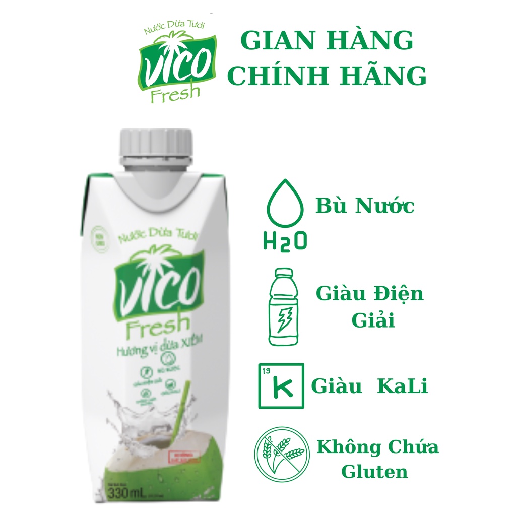 Combo 12 Hộp Nước Dừa VicoFresh 330ml - 6 Xiêm, 6 Sen