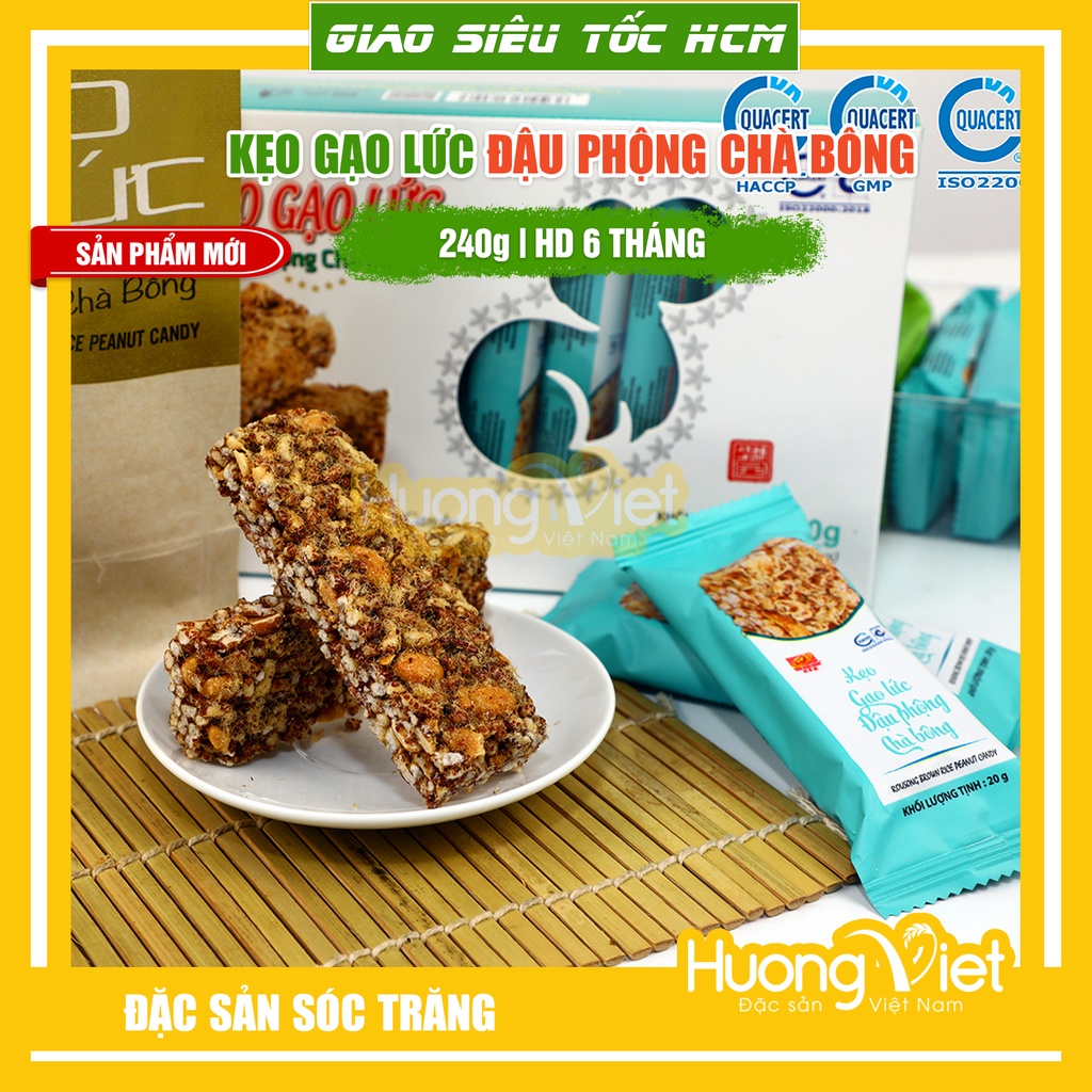 Thanh gạo lứt chà bông Tân Huê Viên 240g, kẹo gạo lức đậu phộng chà bông