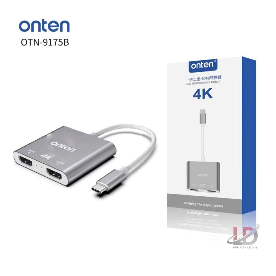 [Mã ELHACE giảm 4% đơn 300K] ONTEN OTN-9175B - Cáp USB Type C ra 2 cổng HDMI - Phukienleduy