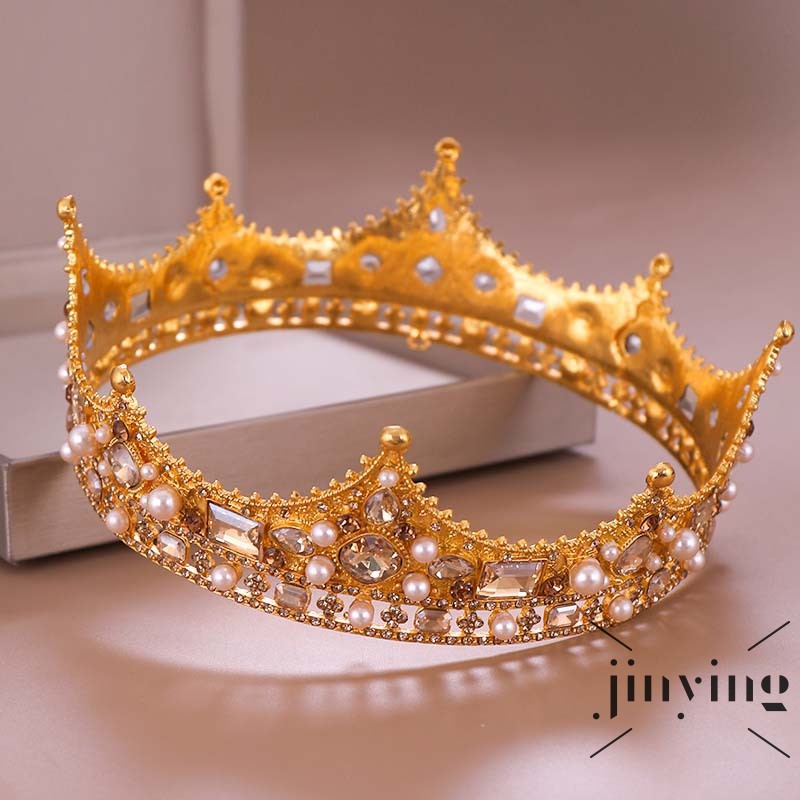 GETNOIVAS Vương miện đính hạt đá ngọc trai lấp lánh phong cách cổ điển dành cho nữ
