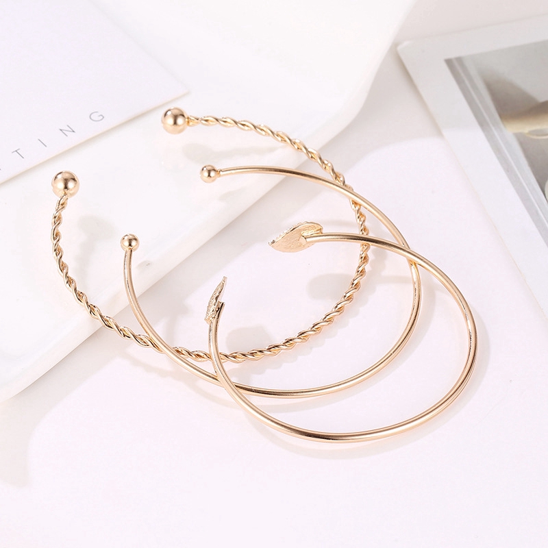 Bộ 3 vòng tay hở phối mặt hình chiếc lá bằng hợp kim kẽm độc đáo