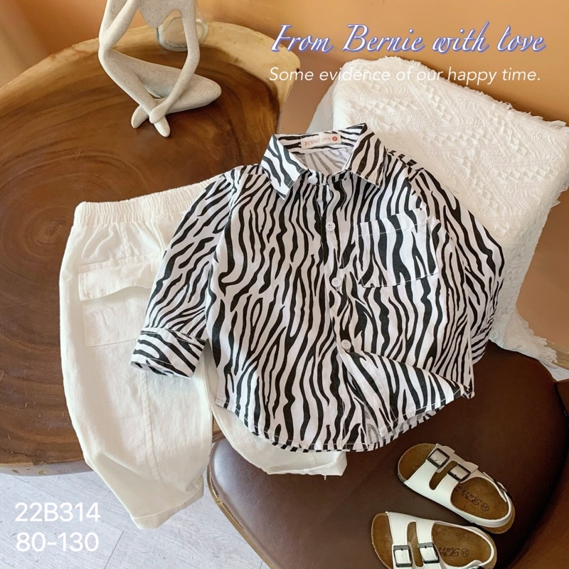 Bộ sơ mi dài tay Bernie họa tiết vằn bao bảnh cho bé trai