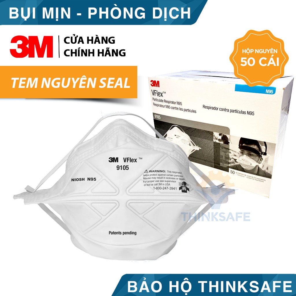 Khẩu trang N95 9105 dây qua đầu kháng khuẩn bụi mịn dùng trong y tế làm việc Khẩu trang 3M chính hãng - THINKSAFE