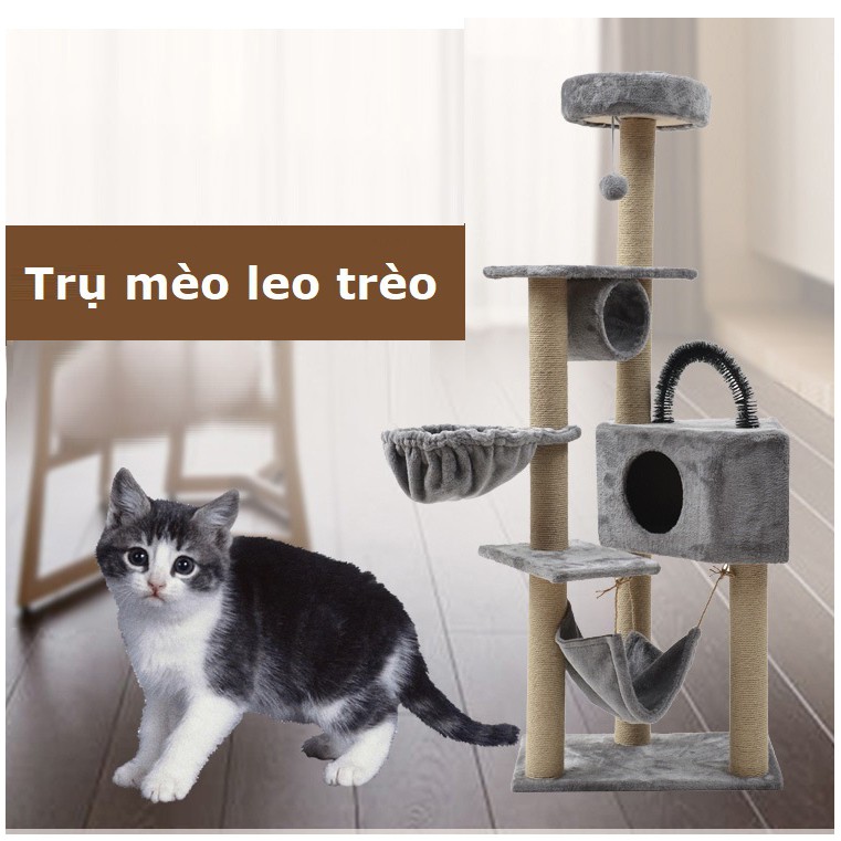 Doremiu- Trụ mèo leo trèo nhiều tầng Nhà cây cho mèo lớn cao 1,6m cat tree dụng cụ cào móng