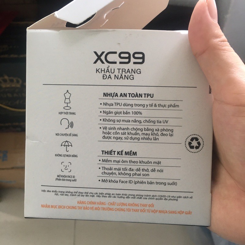 Khẩu trang nhựa dẻo XC99 CHÍNH HÃNG chống giọt bắn, sử dụng nhiều lần, sẵn 3 màu: trong suốt, trắng, đen | BigBuy360 - bigbuy360.vn