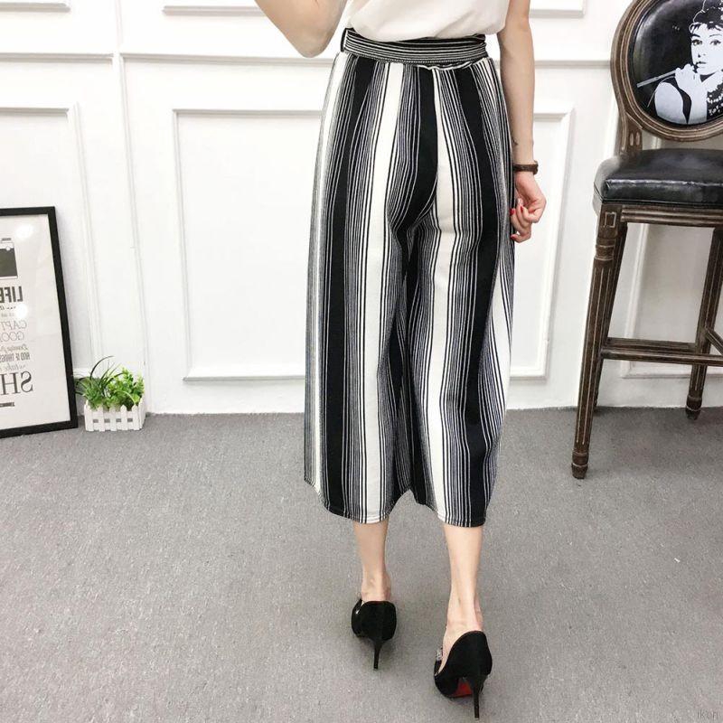 Quần khaki dài ống rộng lưng cao họa tiết sọc cho nữ | BigBuy360 - bigbuy360.vn