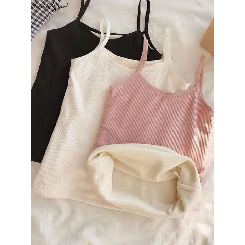 Áo lót hai dây bằng vải lông cừu co giãn chống lạnh thời trang thu đông | BigBuy360 - bigbuy360.vn