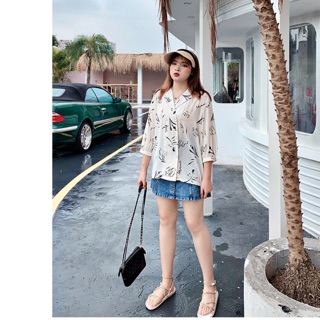Áo sơ mi big size hoạ tiết đính 6 nút size đại 65-100kg