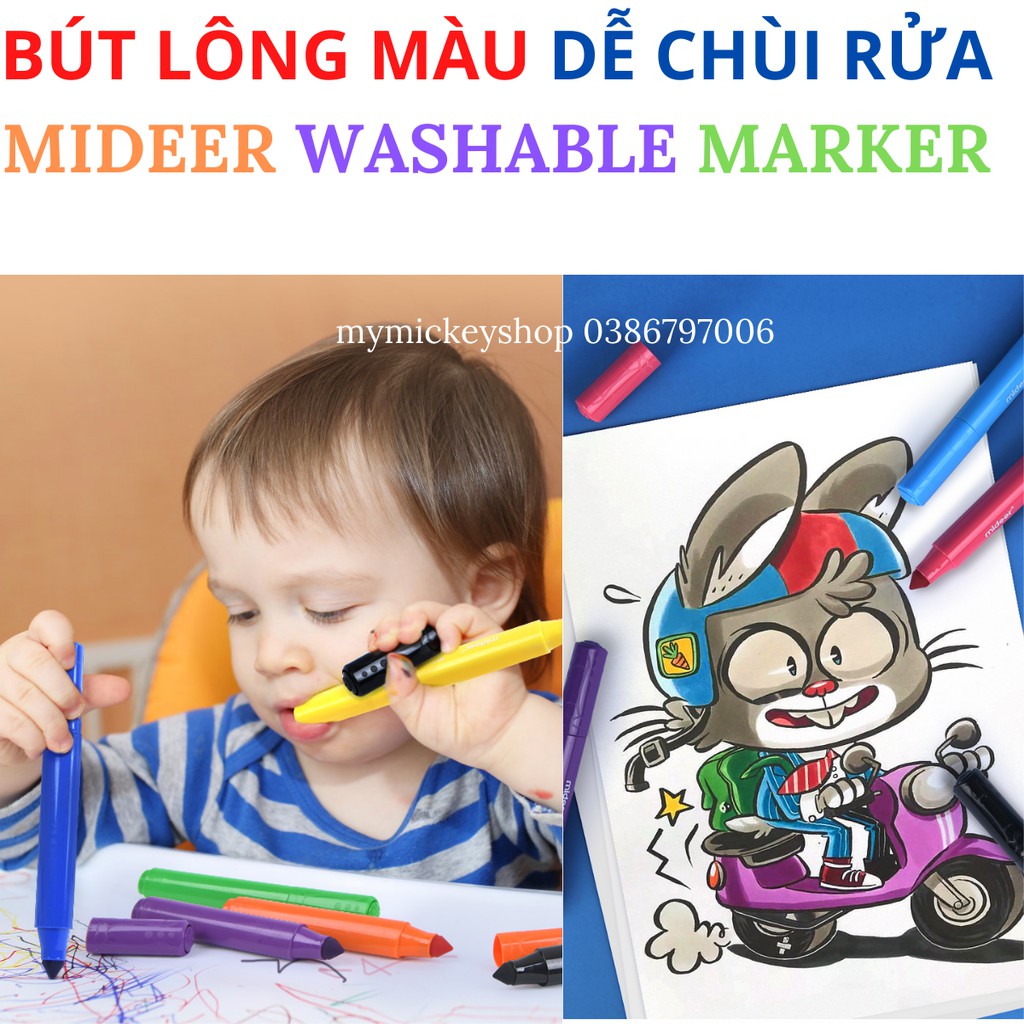 Bút lông màu an toàn dễ dàng chùi rửa chính hãng Mideer Washable Marker 36 màu My Mickey Shop