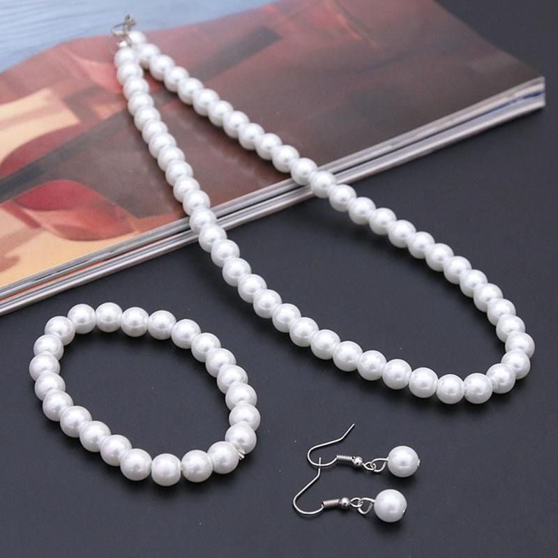 Set vòng đeo tay và dây chuyền đính ngọc trai thật tự nhiên cho nữ