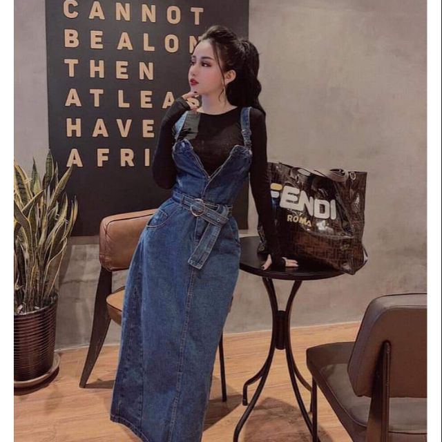 SET VÁY YẾM JEANS KÈM ĐAI KÈM ÁO TAY DÀI