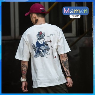 Áo thun tay lỡ UNISEX Nam Nữ - MÈO HÚT TẨU SIÊU NGẦU