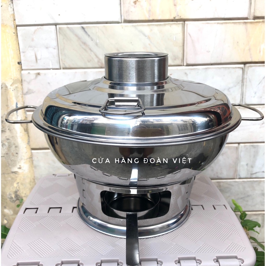 Nồi lẩu CÙ LAO, LẨU NÚI LỬA [INOX] sử Dụng Than Hoặc Cồn có loại lớn size 24cm và 22cm