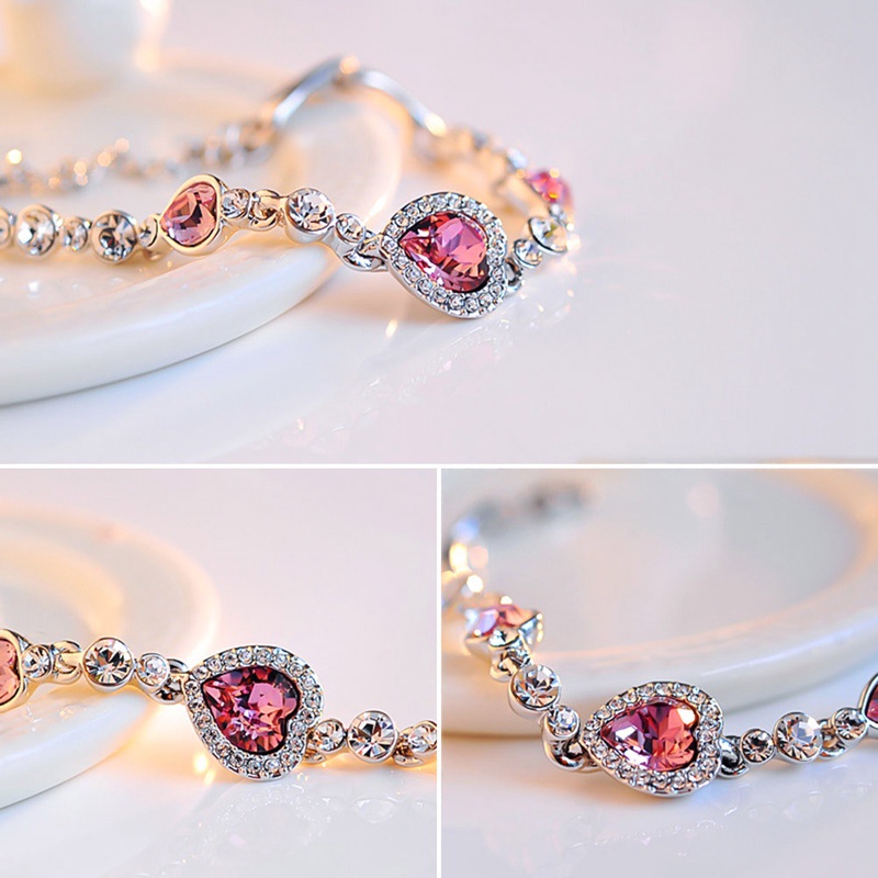 Vòng Tay Mạ Bạc 925 Mặt Hình Trái Tim Đính Đá Pha Lê Thời Trang Cho Nữ