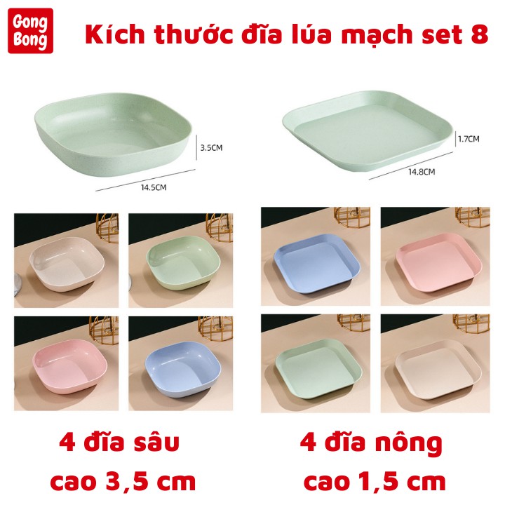 Set 8 đĩa lúa mạch sinh học bộ 4 nông 4 sâu size 14,5cm hàng loại 1 dày dặn mix 5 màu sắc pastal trang nhã mẫu 2021