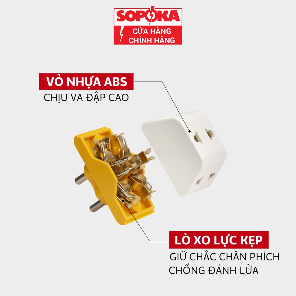 Đầu nối chia điện đa năng , ổ điện 3 cửa , 2 cửa SOPOKA chịu tải 2200W