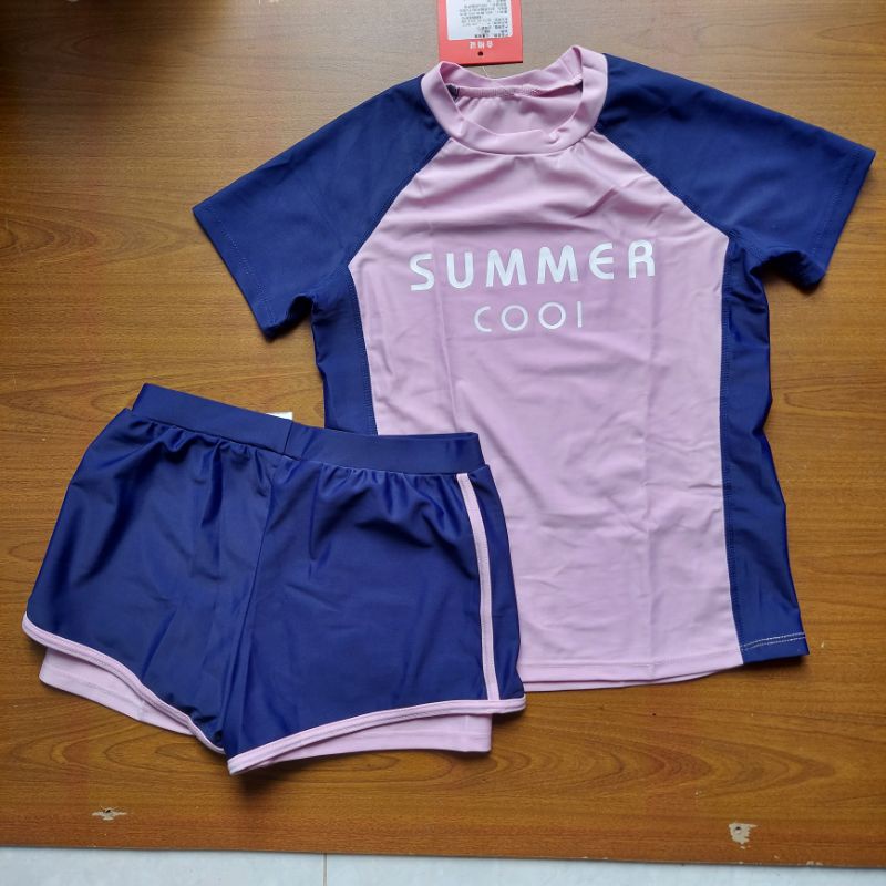 Sét đồ bơi 25-55kg quần ngắn 2 lớp + áo bơi ngắn tay Summer cool YY2098 cho bé gái size lớn hiệu YLIKE