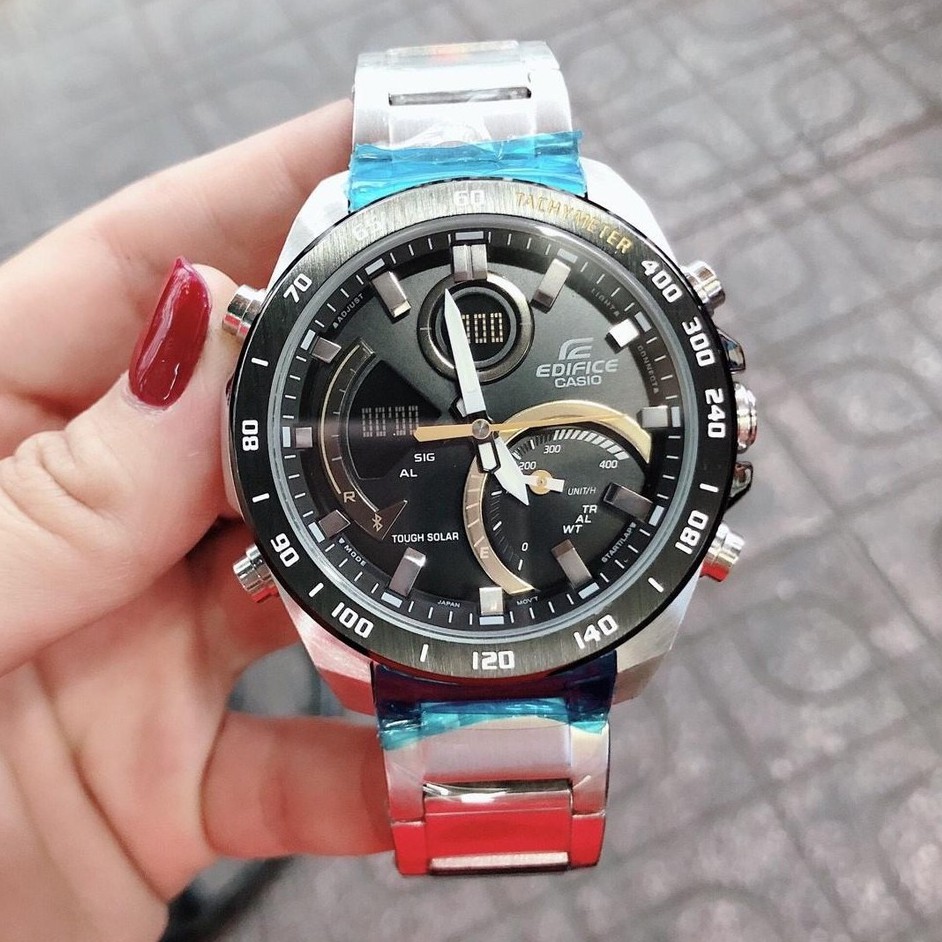 Đồng hồ nam Casio Edifice ECB-900DC dây bạc mặt đen sang trọng