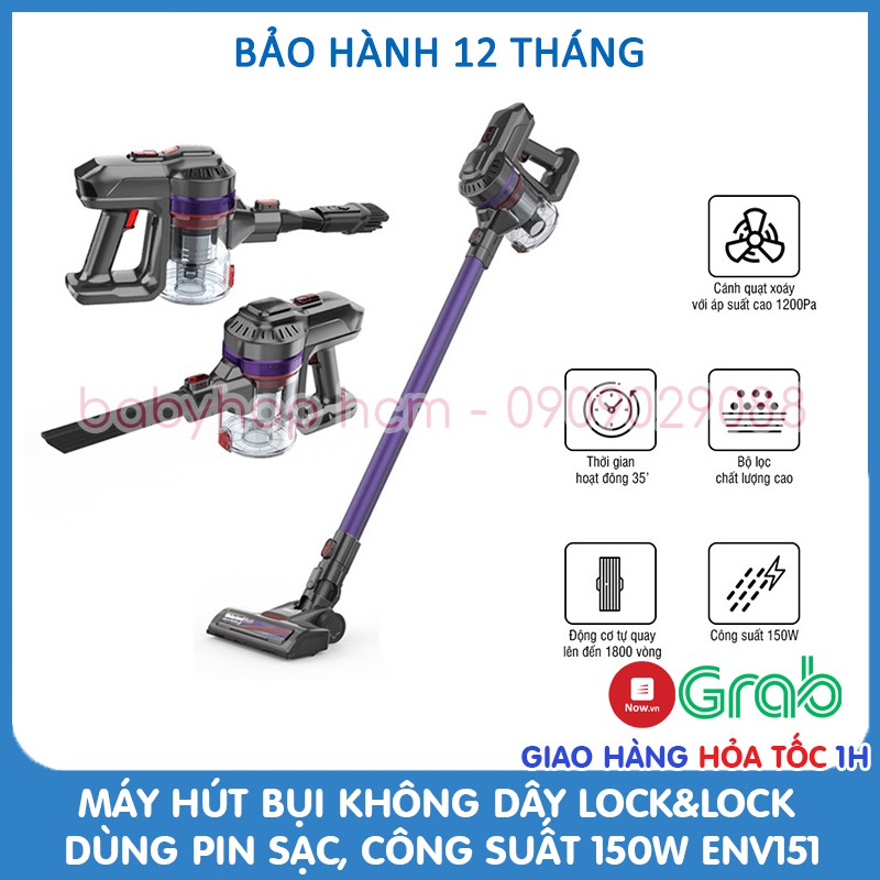 Máy Hút Bụi Không Dây Pin Sạc Lock&Lock ENV151 Công Suất 150W - 12.000PA