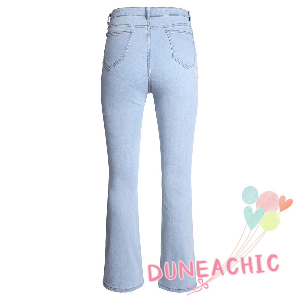 Quần jean DUNEA ôm dáng thiết kế rách gối cá tính thời trang dành cho nữ