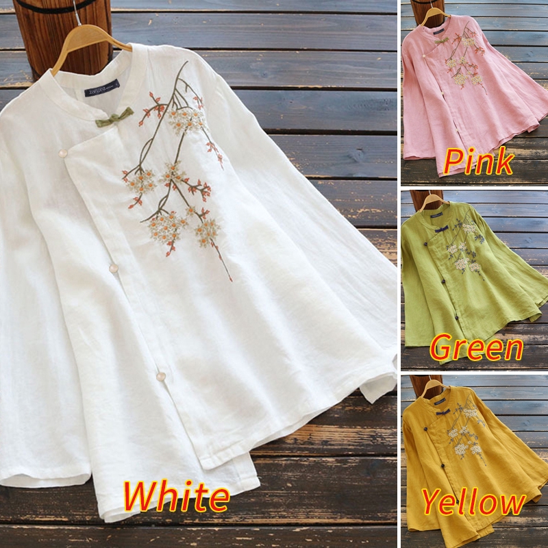 ZANZEA Áo kiểu dài tay thêu hoa vintage cho nữ