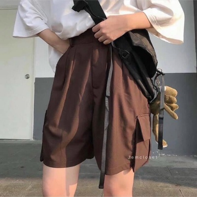 Quần đùi short nữ TIBU lưng cao túi hộp chất kaki lên form siêu xinh