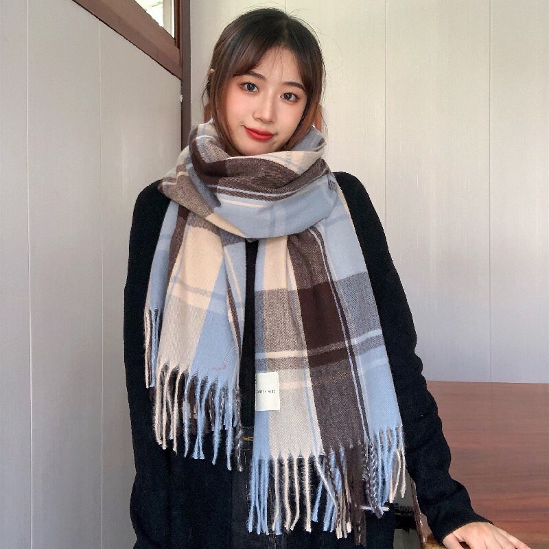 Khăn len choàng cổ cashmere dáng sọc kẻ cực đẹp