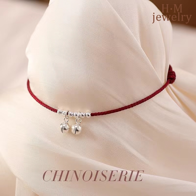 Lắc Chân Dây Bện Màu Đỏ Đính Chuông Đơn Giản Cổ Điển