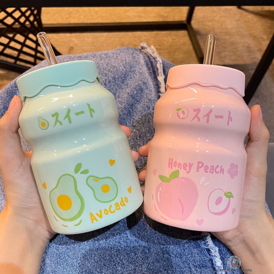 Ly uống nước bằng gốm có ống hút sức chứa 500ml