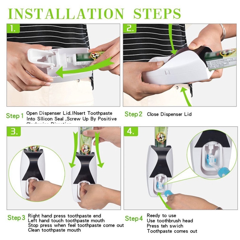 Dụng cụ lấy kem đánh răng tự động + 5 giá treo bàn chải đánh răng