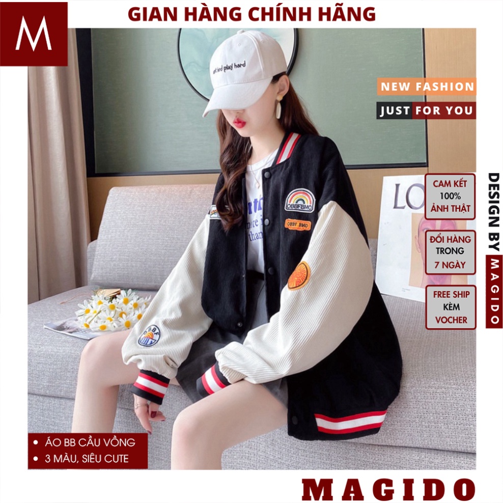 Áo khoác nhung tăm cầu vồng cúc bấm nam nữ ulzzang, Áo Bomber Deep End Unisex 3 màu chất nỉ thời trang thu đông - MAGIDO