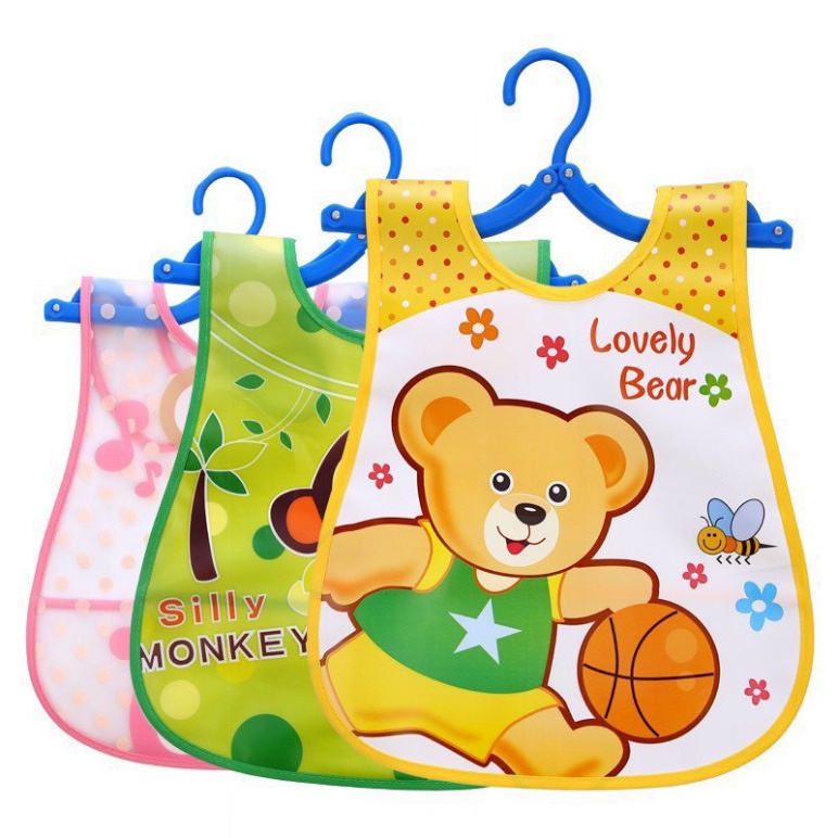 Yếm ăn dặm chống thấm bằng nhựa in hình đáng cho bé, dễ vệ sinh A Lá Kids