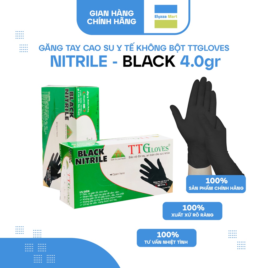 Găng Tay Y Tế Nitrile Không Bột TTGloves Màu Đen 4.0gr
