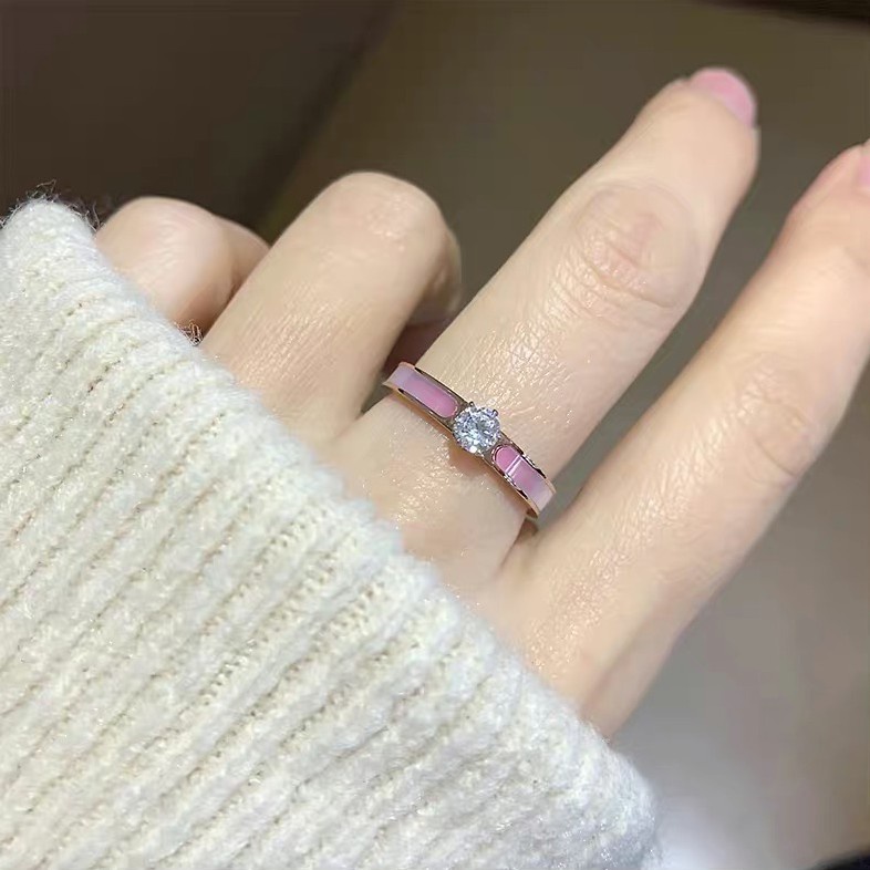Nhẫn Kim Cương Lục Giác Thời Trang Với Vỏ Màu Hồng | Nhẫn Thép Titan Cao Cấp Thời Trang | Trang Sức Bằng Thép Không Gỉ Chống Nước Không Phai Màu Không Gây Dị Ứng