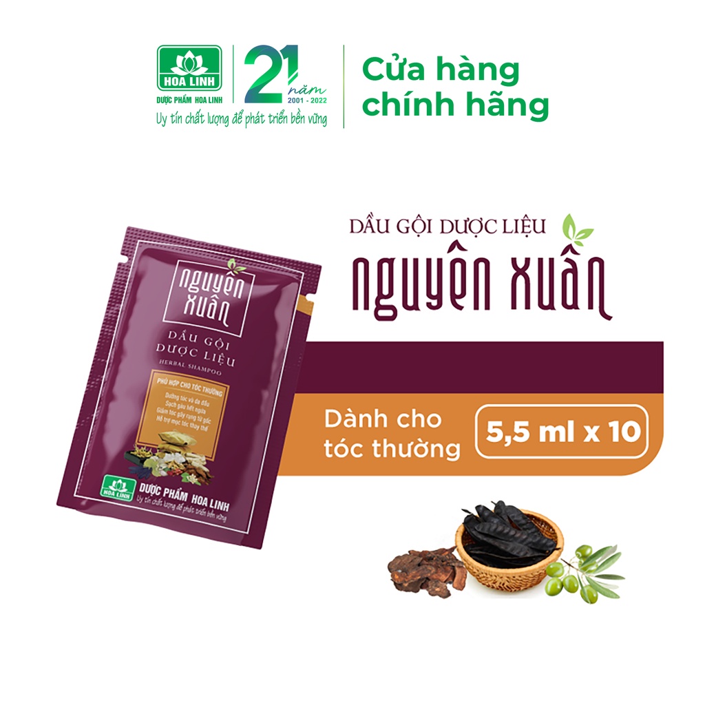 Dầu gội dược liệu Nguyên Xuân nâu dành cho tóc thường - dây 10 gói x 5,5ml