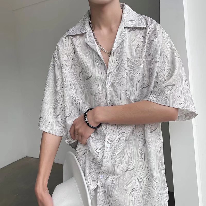 Áo Sơ Mi Tay Ngắn Họa Tiết Màu Nhuộm Thời Trang Cá Tính Cho Áo Sơ Mi Công Sở ÁO Sơ Mi Nam Cotton KiểU HàN QuốC KhôNg NhăN