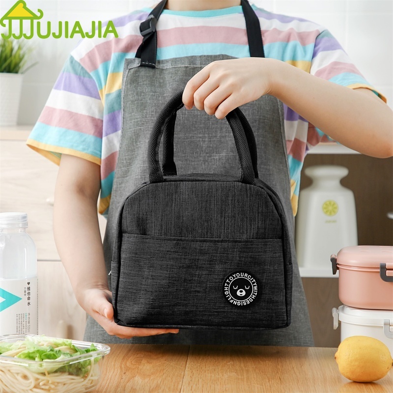 Túi Giữ Nhiệt JUJIAJIA Bằng Canvas Và Lá Nhôm Có Quai Cầm Dùng Đựng Cơm Trưa Cho Dân Văn Phòng