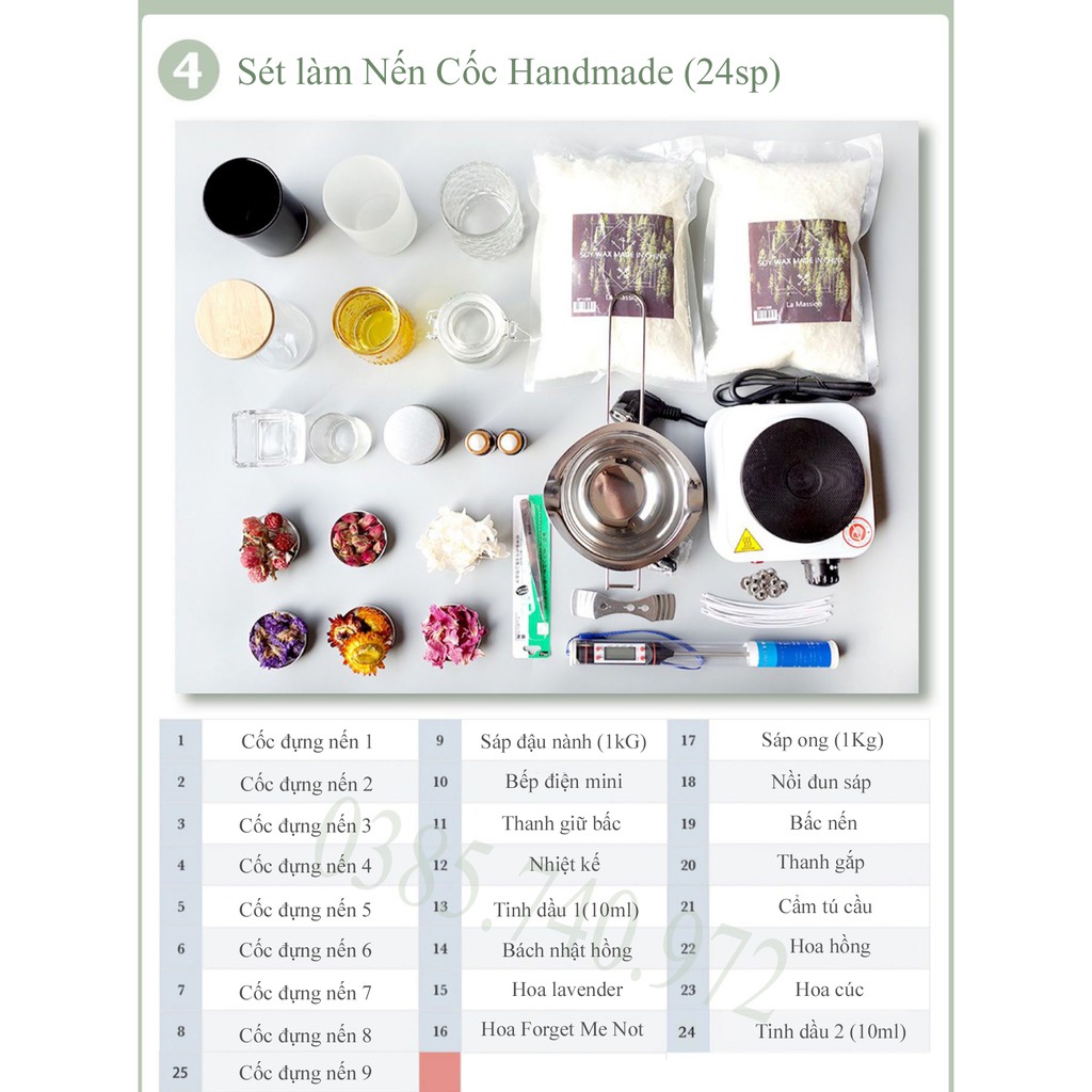 [Mã SKAMA8 giảm 8% đơn 300K] [DIY] Bộ Kit Dụng Cụ Đầy Đủ Tự Làm Nến Cốc Handmade