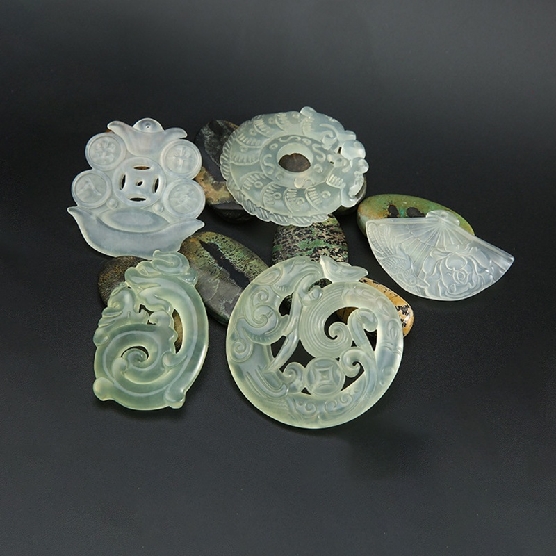 Ngọc bội đá họa tiết tròn 50mm nguyên liệu làm trâm làm trang sức cổ trang việt phục