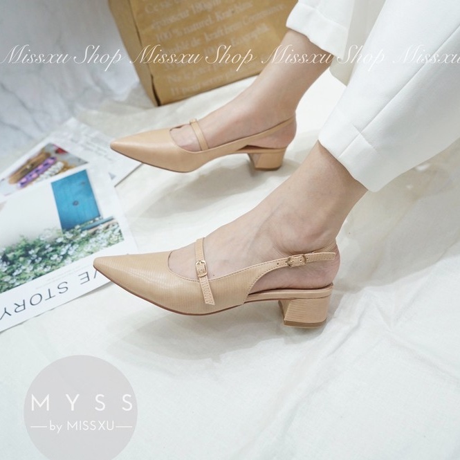 Giày nữ mũi nhọn da bóng trơn 3cm khóa cài sau gót thời trang MYSS - CG161