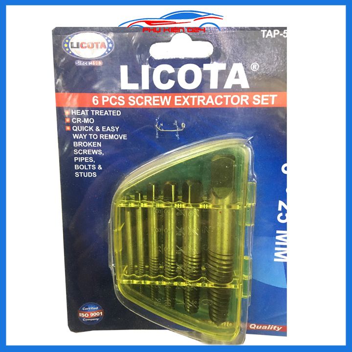 Bộ mở ốc vít gãy, toét đầu Licota TAP-50004 gồm 6 mũi taro 3-25mm