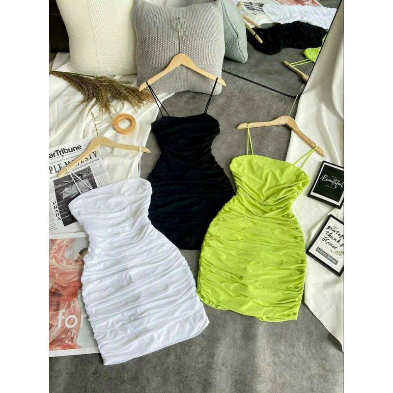 Đầm body nhún 2 dây cọng nhỏ