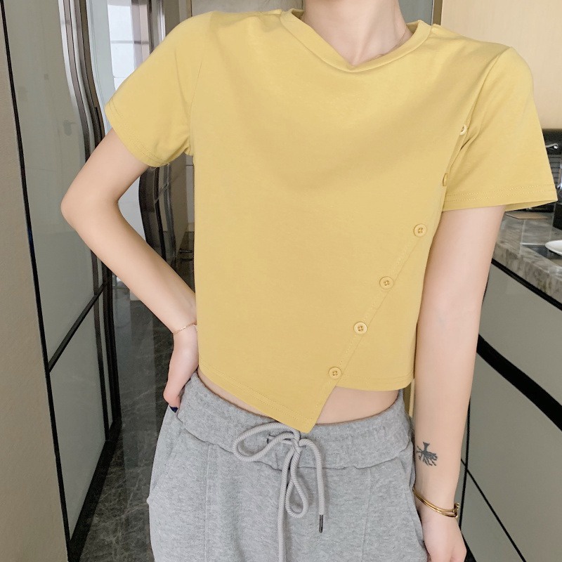 IELGY    Áo Thun Ngắn Tay Ôm Dáng Phong Cách Hàn Quốc Cho Nữ