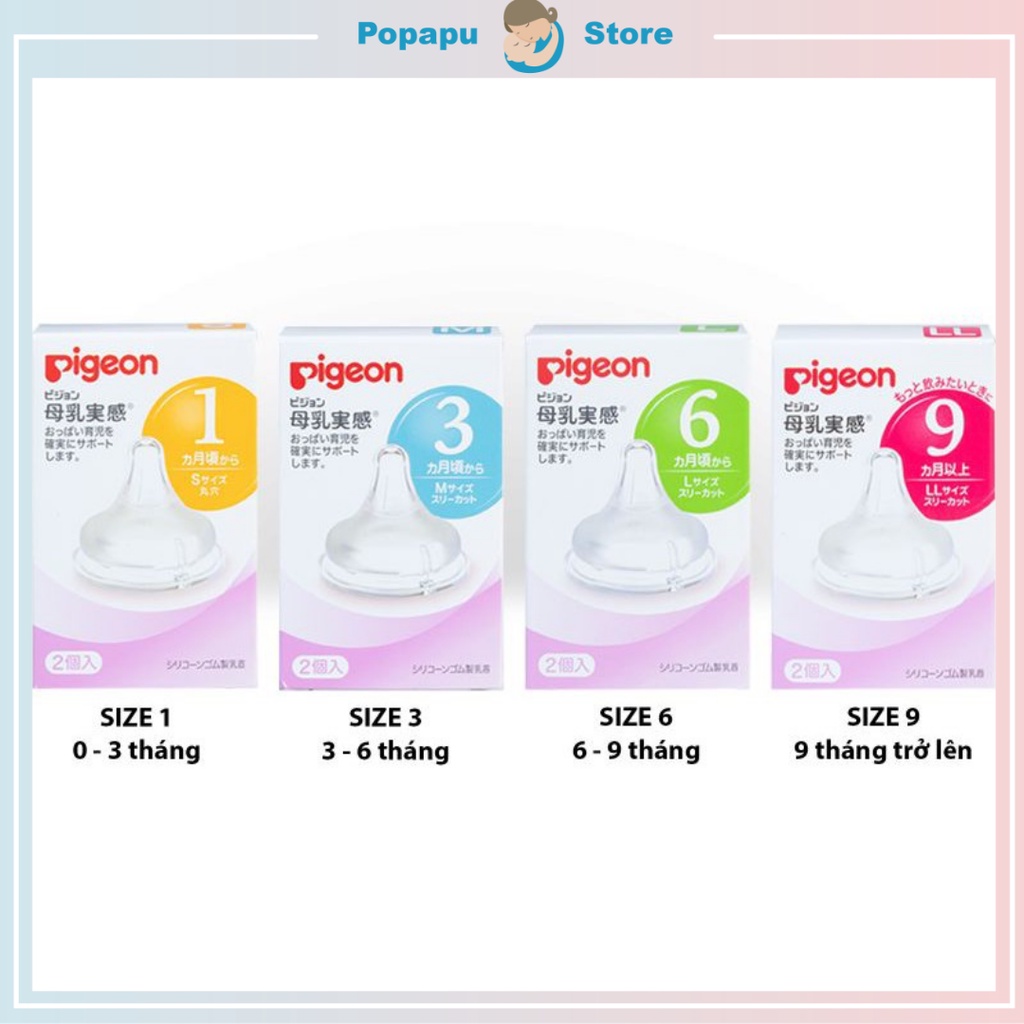 Núm ti nội địa Nhật chính hãng Pigeon cho bình cổ rộng đủ size S M L LL