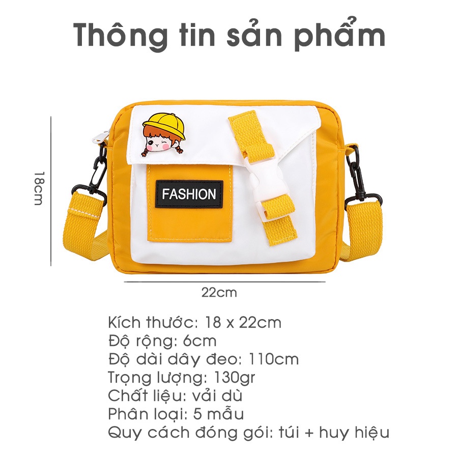 Túi Canvas Đeo Chéo Kèm Huy Hiệu Tiện Lợi Đơn Giản Dễ Thương